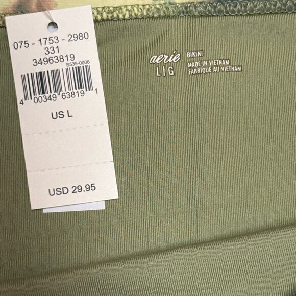 Aerie Bikini Bottom Printed Ruffle Full Coverage Olive Fun Size Large - Picture 4 of 5